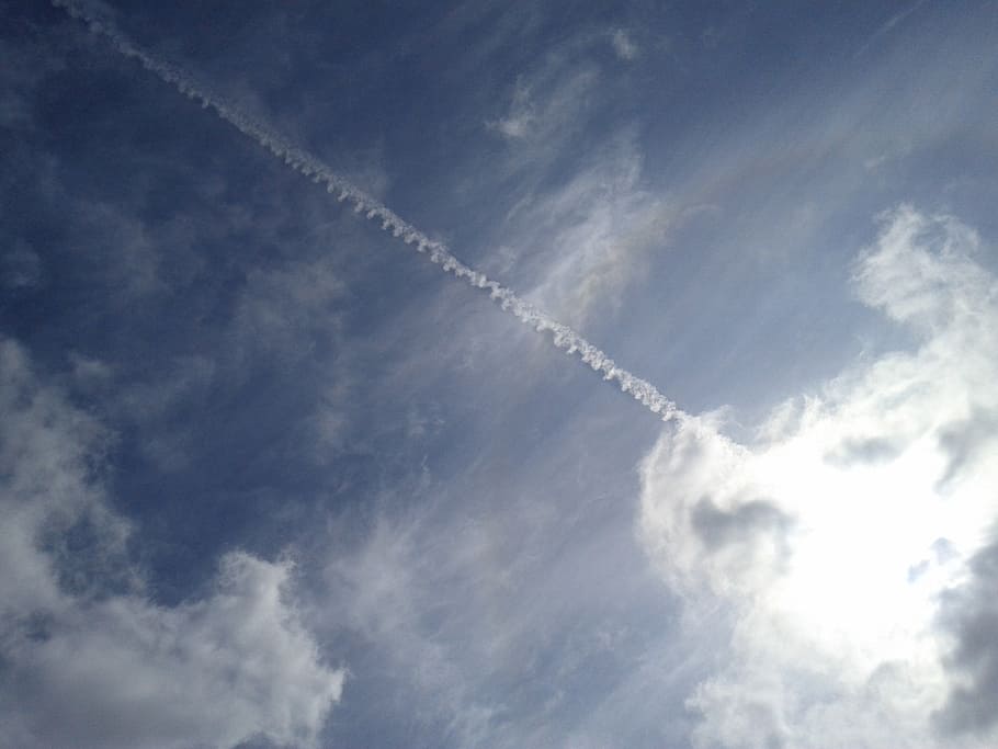 geo engineering, cloud, sky, blue, trail, white, contrail, cloud - sky HD wallpaper