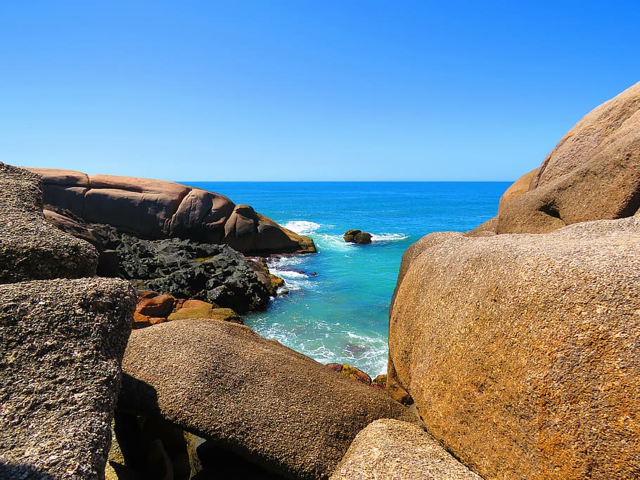 beach, stones, mar, wave, nature, sea, water, rock, rock - object HD wallpaper