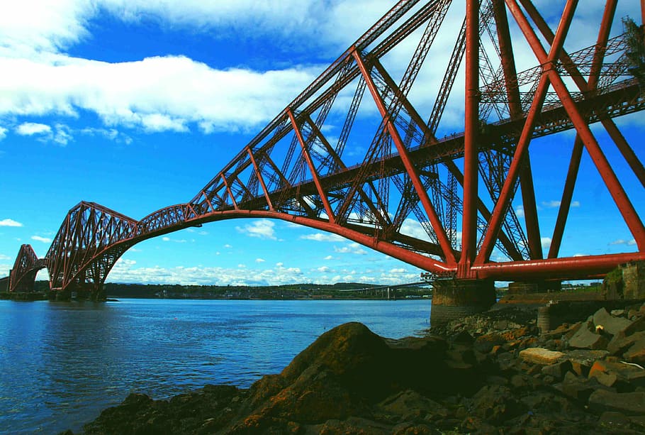 red bridge during daytime, forth rail bridge, steel, landmark HD wallpaper
