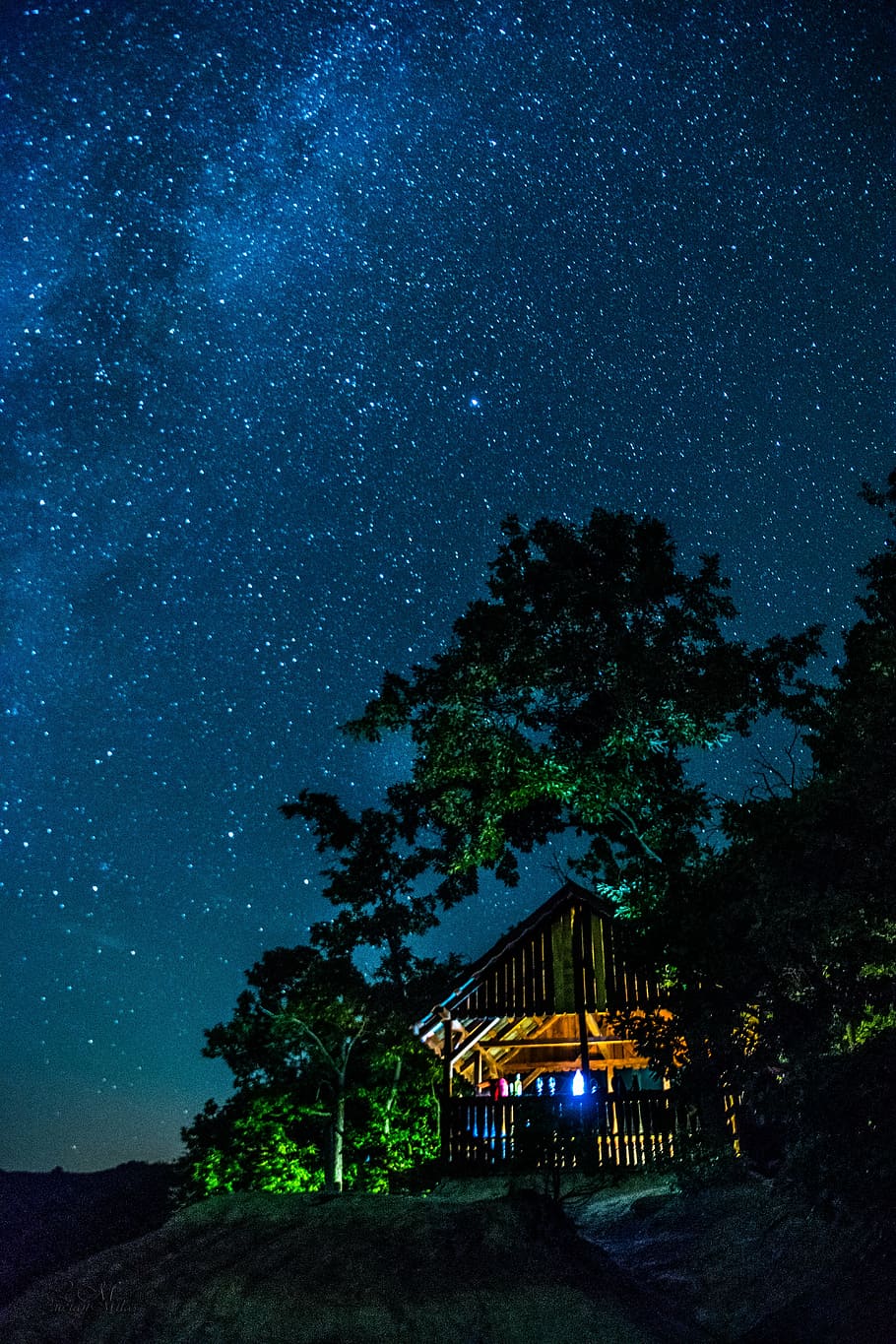 astronomy, dark, evening, galaxy, house, light, nature, night HD wallpaper