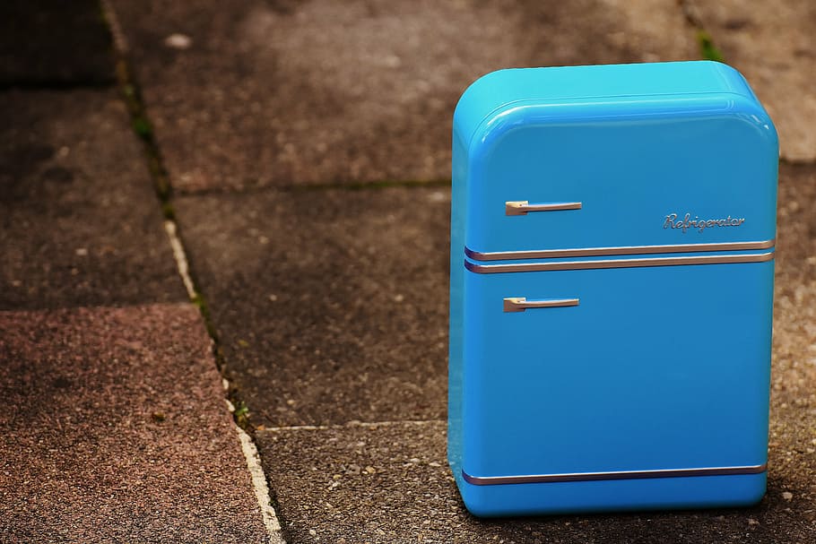 refrigerator, box, cookie jar, blue, storage, tin can, sheet HD wallpaper
