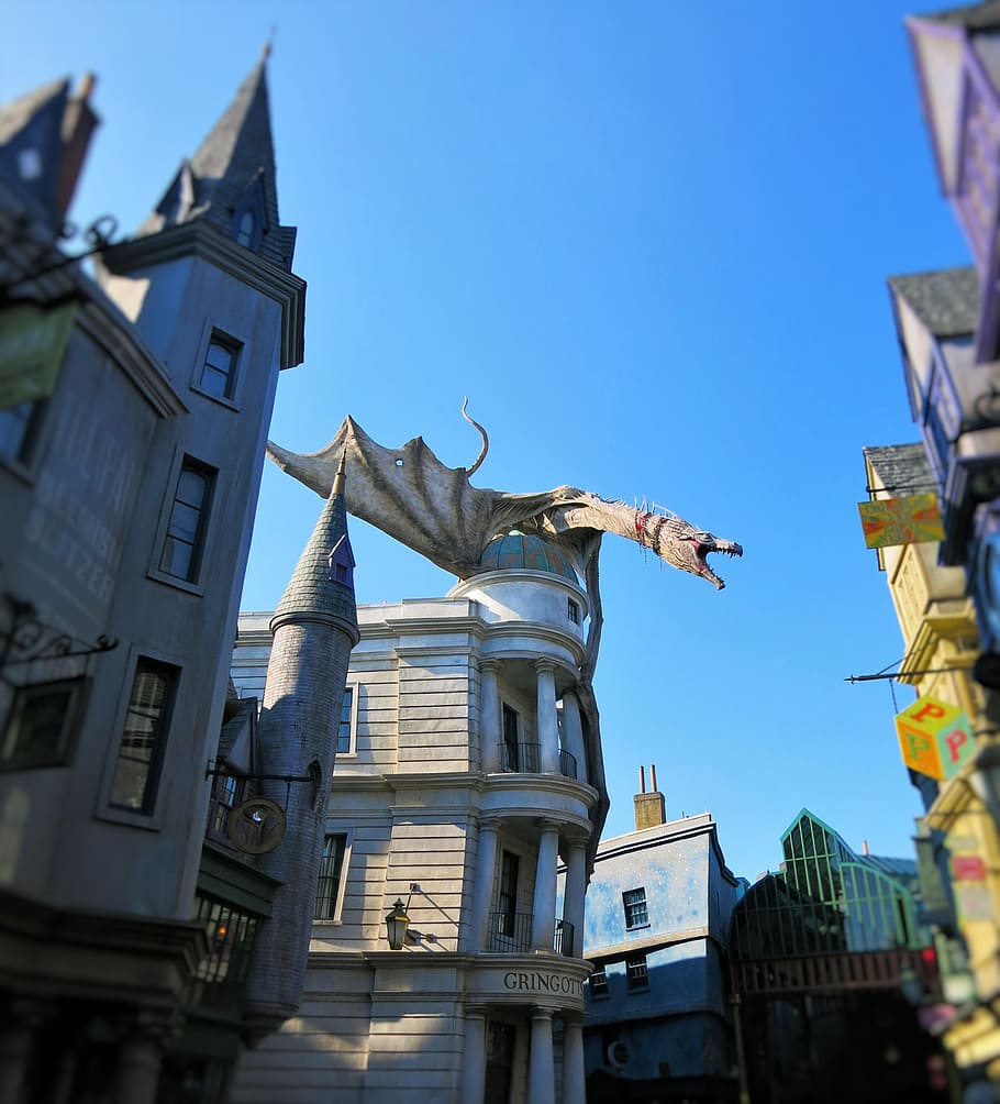 Harry Potter, Dragon, gringotts, universal studios, theme park