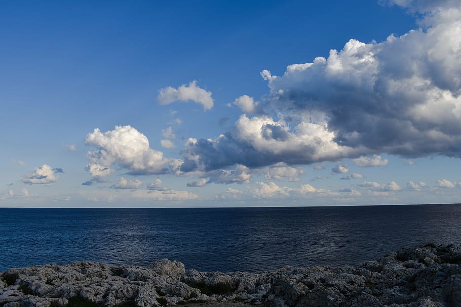 sea, sky, clouds, scenery, horizon, cavo greko, cyprus, horizon over water HD wallpaper