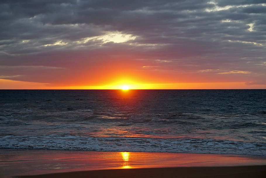 Sunset, Maui, Red, Orange, sea, nature, scenics, beauty in nature HD wallpaper