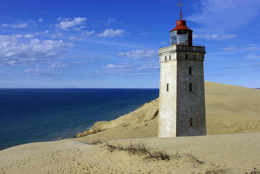 rubjerg, dune, lantern, lighthouse, knude, rubjerg knude, sea HD wallpaper