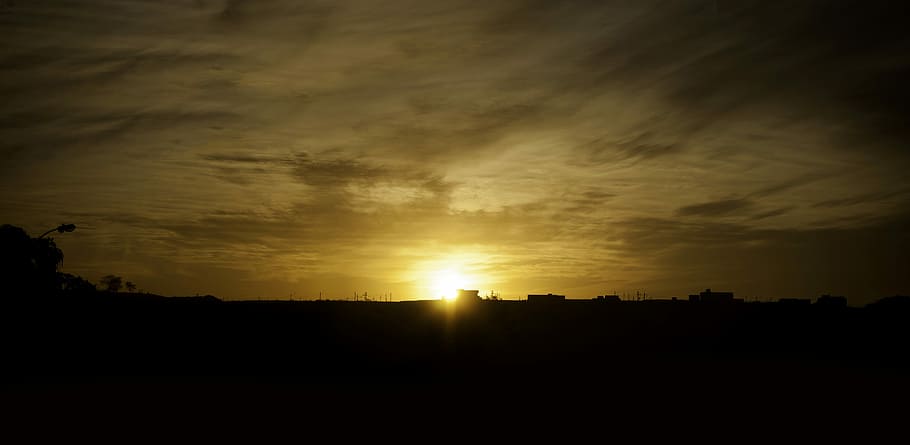 Sunrise, Shadow, Nature, three, silhouette, cloud, sol, sunset HD wallpaper
