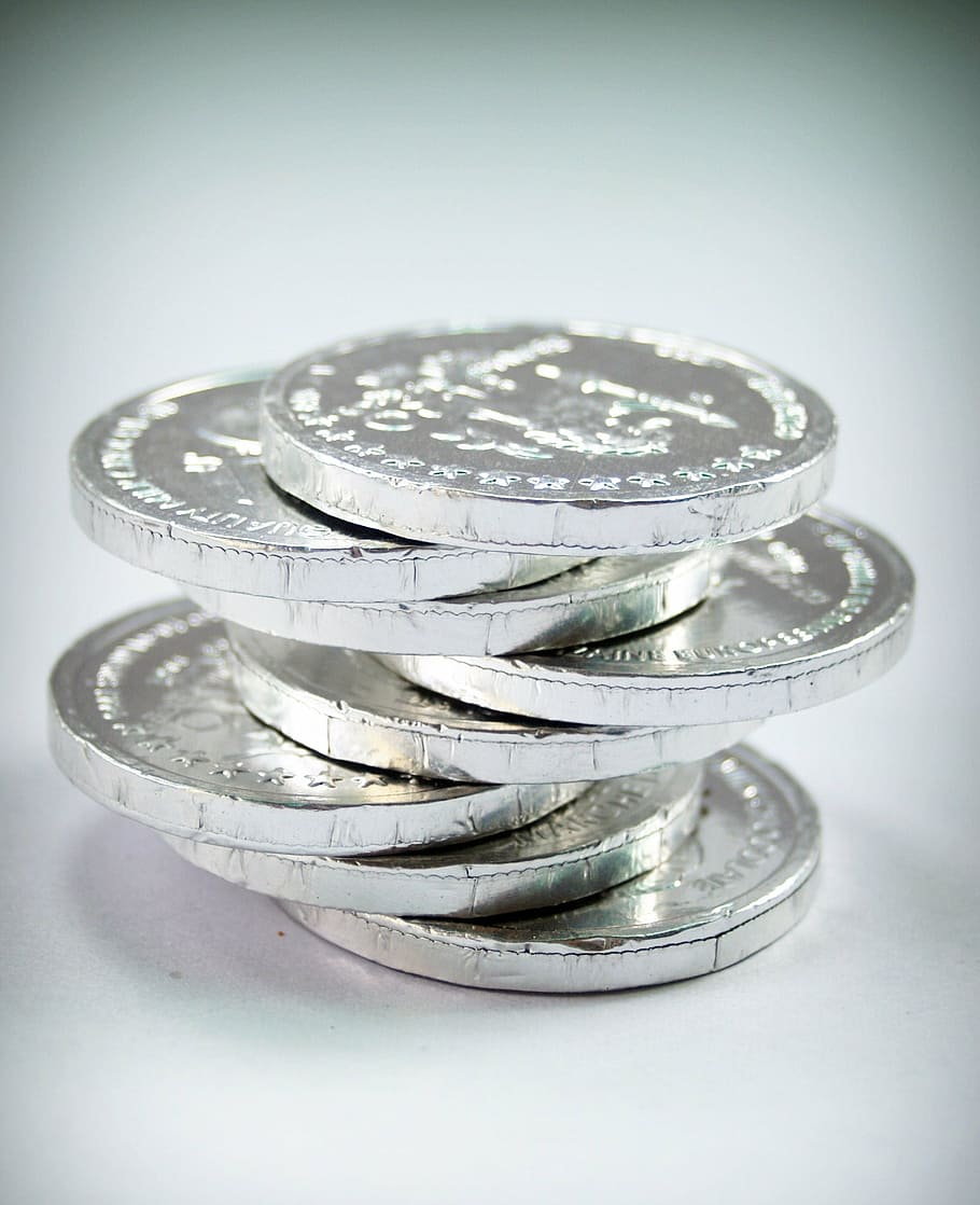 round silver-colored coins, gold, cash, isolated, tower, economy, HD wallpaper