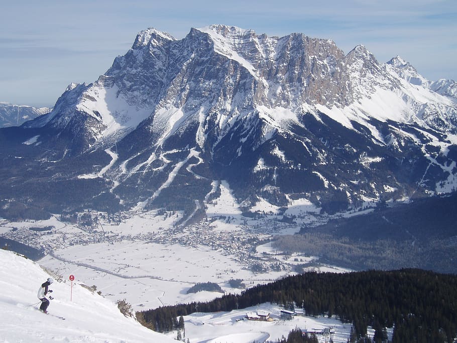 landscape, mountains, alpine, zugspitze, snow, winter, cold temperature, HD wallpaper