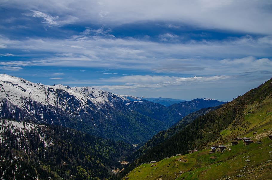 cloud, highland, sky, nature, blue, white, green, turkey, rize HD wallpaper