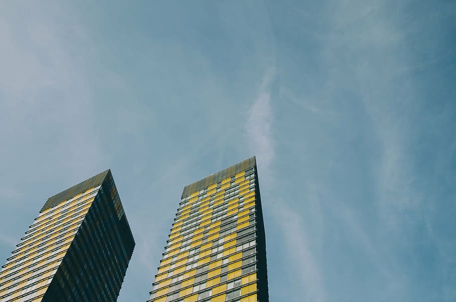 low-angle photography of yellow building, architecture, infrastructure HD wallpaper