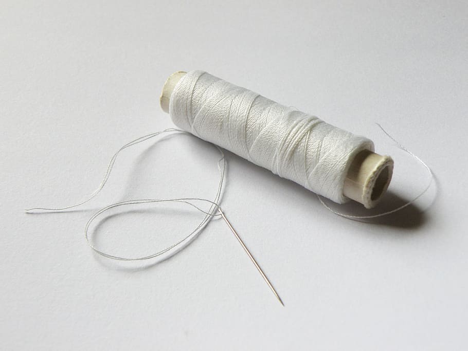 white thread with spool on white surface, Needle, Reels, Sewing HD wallpaper