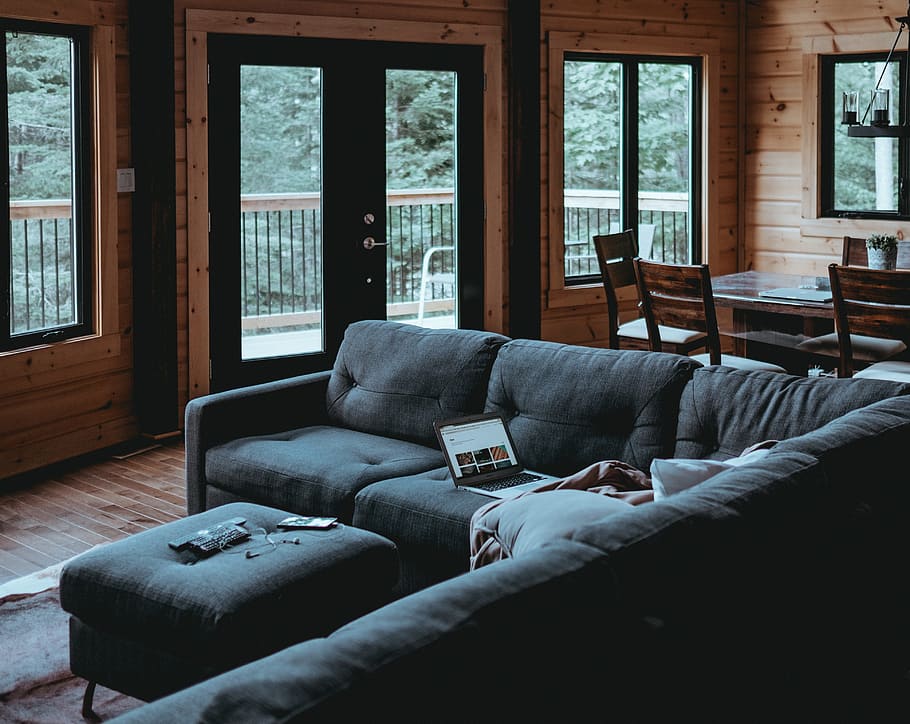 black suede sectional couch, architecture, home, indoor, interior HD wallpaper