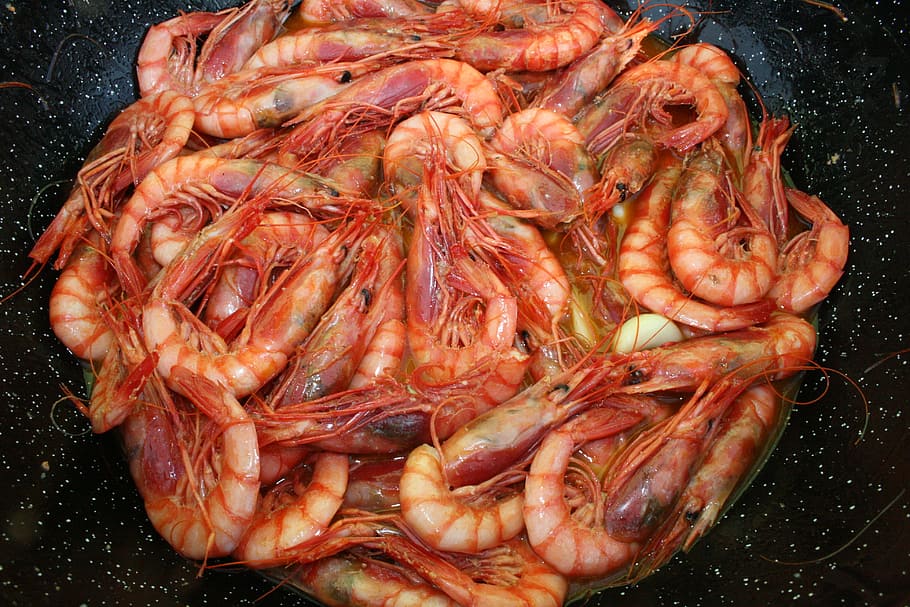 prawn, seafood, dish, red, garlic, freshness, food and drink HD wallpaper