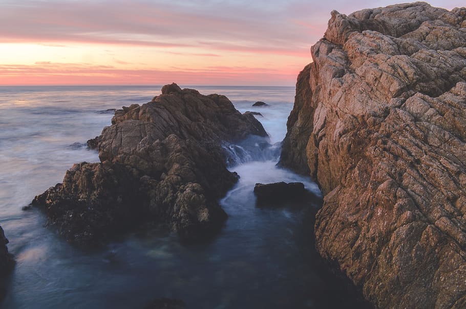 sea, ocean, water, waves, nature, cliff, hill, landscape, rocks HD wallpaper