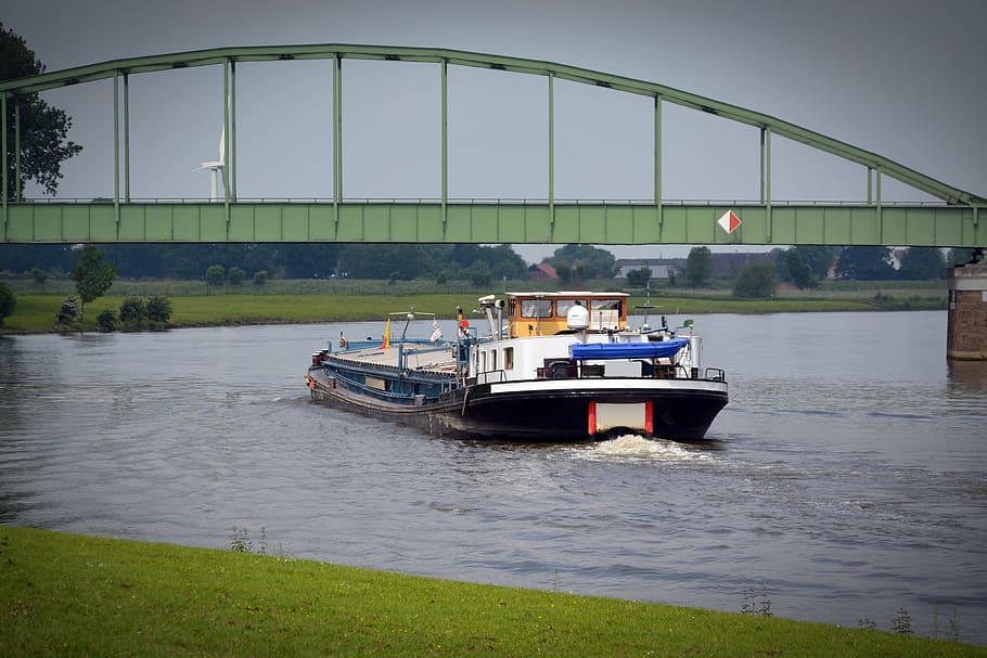 barge, river, ship, water, transport, shipping, transportation HD wallpaper