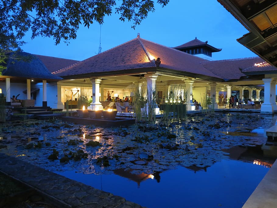 Hotel, Bali, Night View, reflection, architecture, house, illuminated HD wallpaper