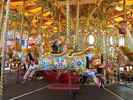 brown and white carrossel brinquedo, merry, go, round, brighton HD wallpaper
