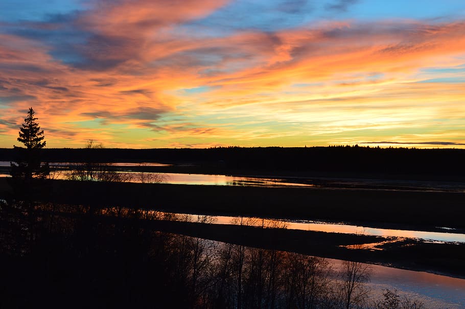 sunset, burning, himmel, water, cloud, mirroring, nature, beautifully HD wallpaper