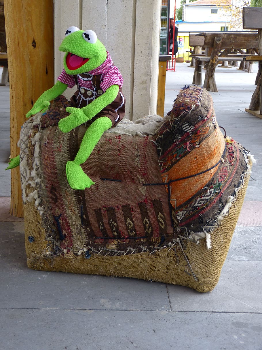 Kermit, Frog, Doll, Figure, green, costume, leather pants, laugh HD wallpaper
