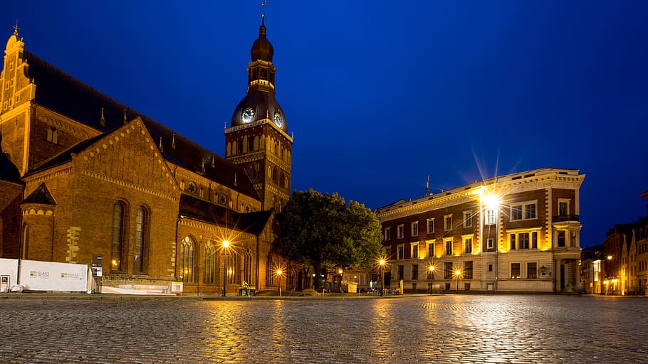 riga, old town, twilight, sky, area, chapel, building exterior HD wallpaper