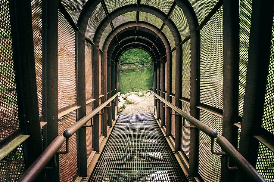 pathway, tunnel, lake, travel, landscape, nature, journey, river HD wallpaper