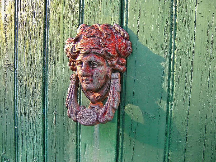 head has ocd, door, green, wood - material, entrance, day, metal HD wallpaper