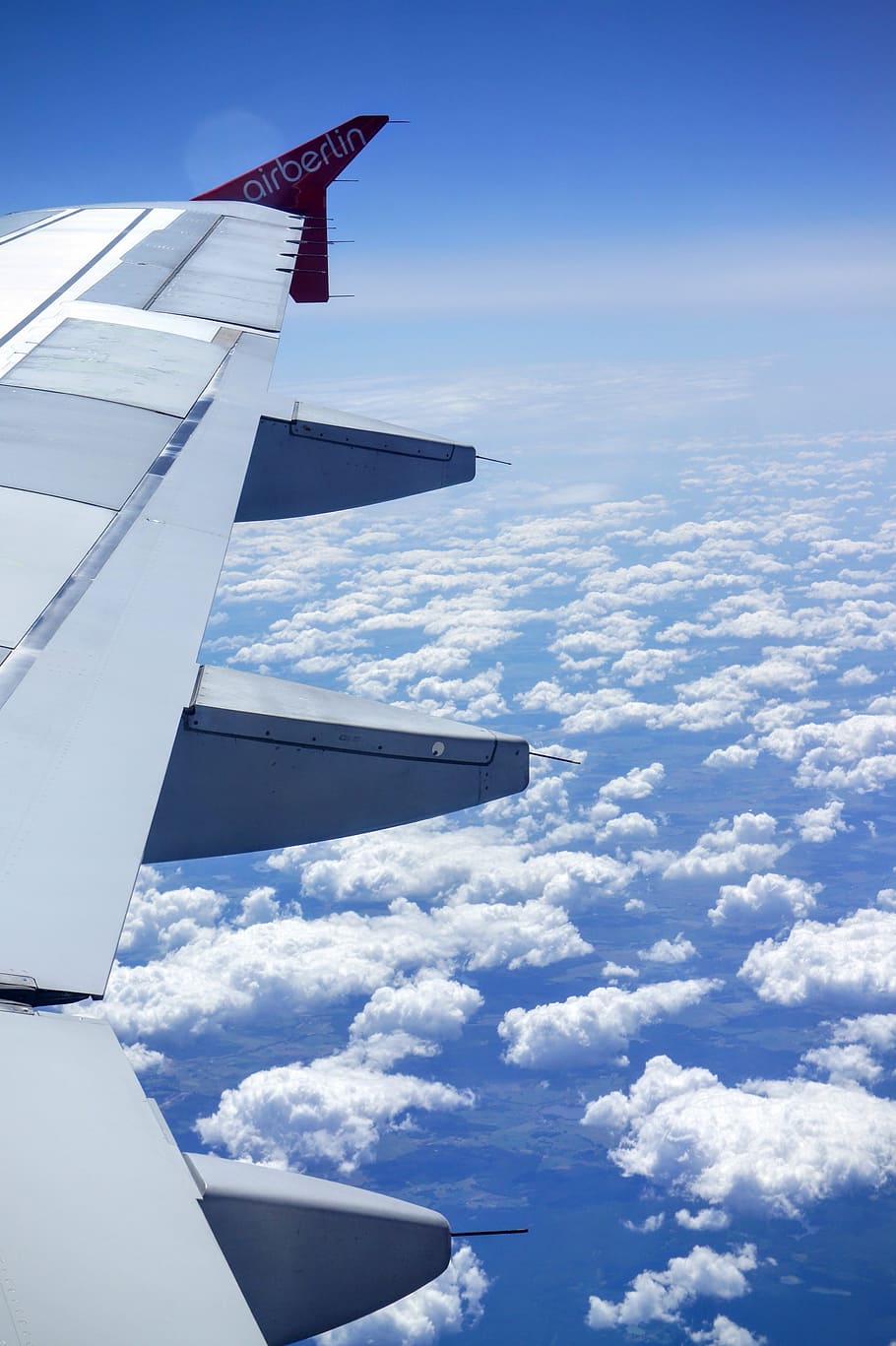 wing, aircraft, sky, clouds, fly, air berlin, airplane, flying HD wallpaper