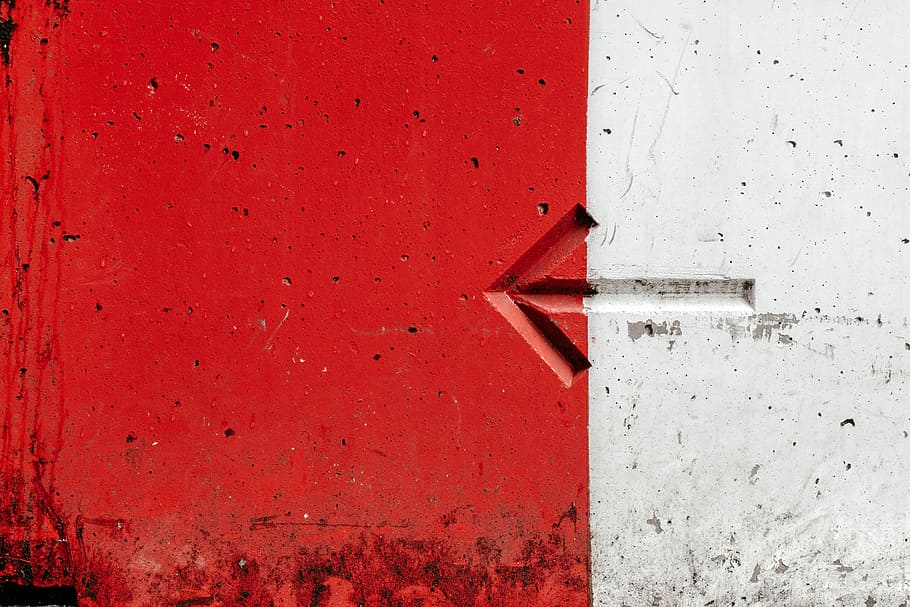 white and red painted wall, red and white steel arrow on top of surface HD wallpaper