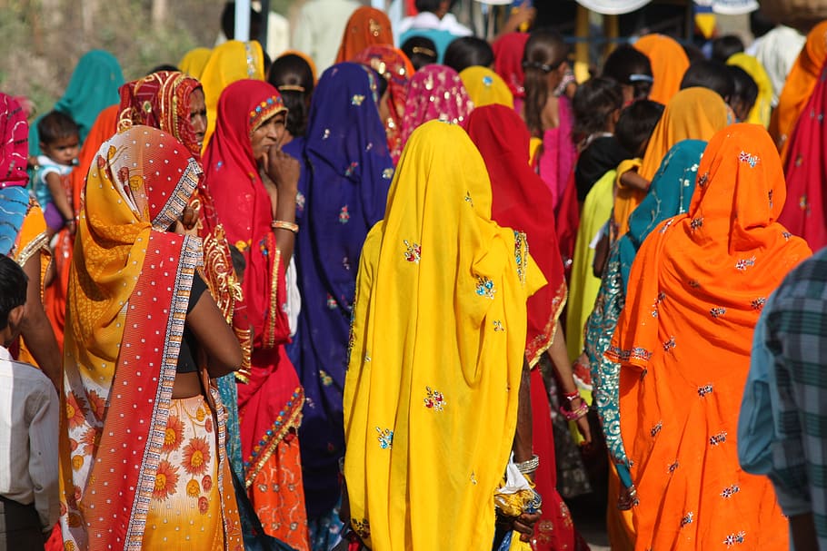 women wearing assorted-color sari while walking during daytime, HD wallpaper