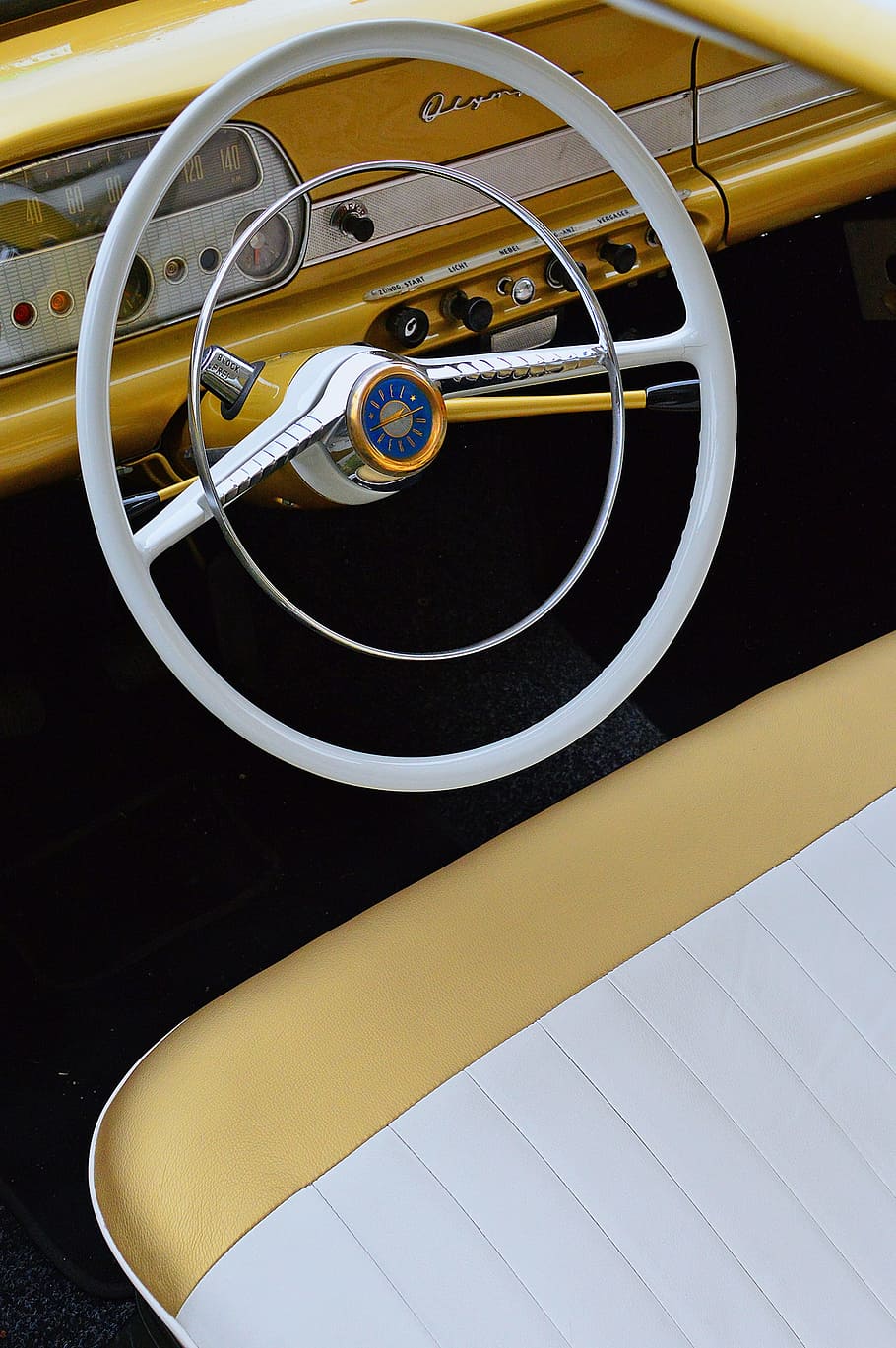 car, oldtimer, yellow, rain, old car, veteran, vintage vehicles HD wallpaper