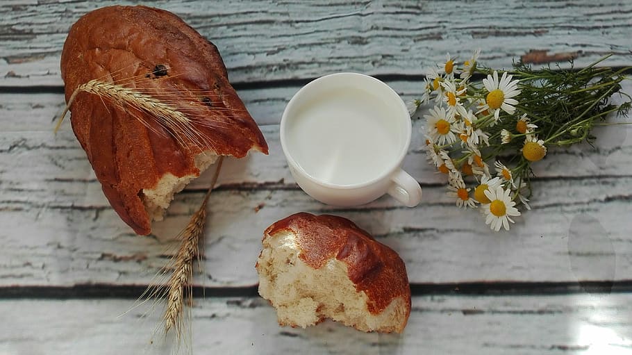 Bread, Milk, Wheat, table, food and drink, indoors, no people HD wallpaper