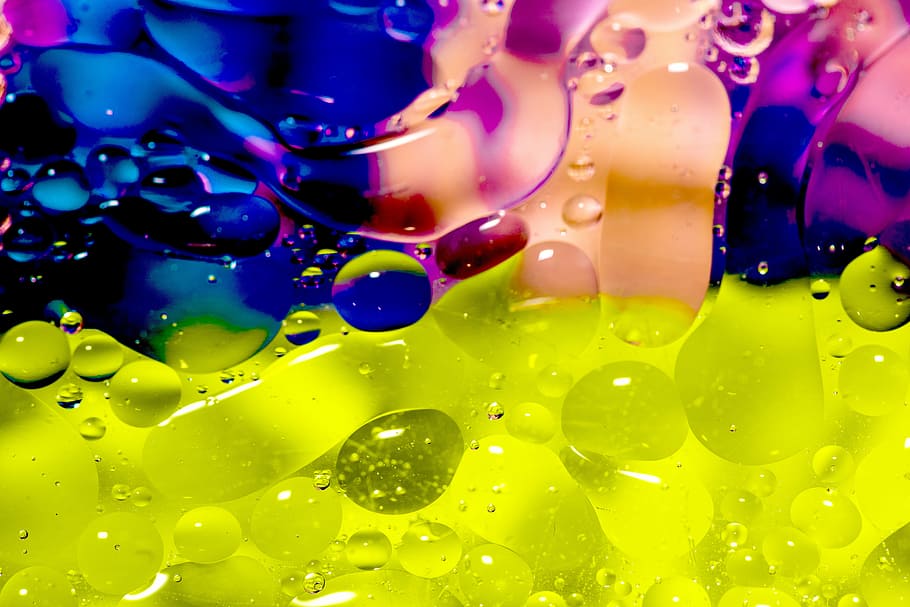 green, beige, and blue bubbles, abstract, oil, backgrounds HD wallpaper