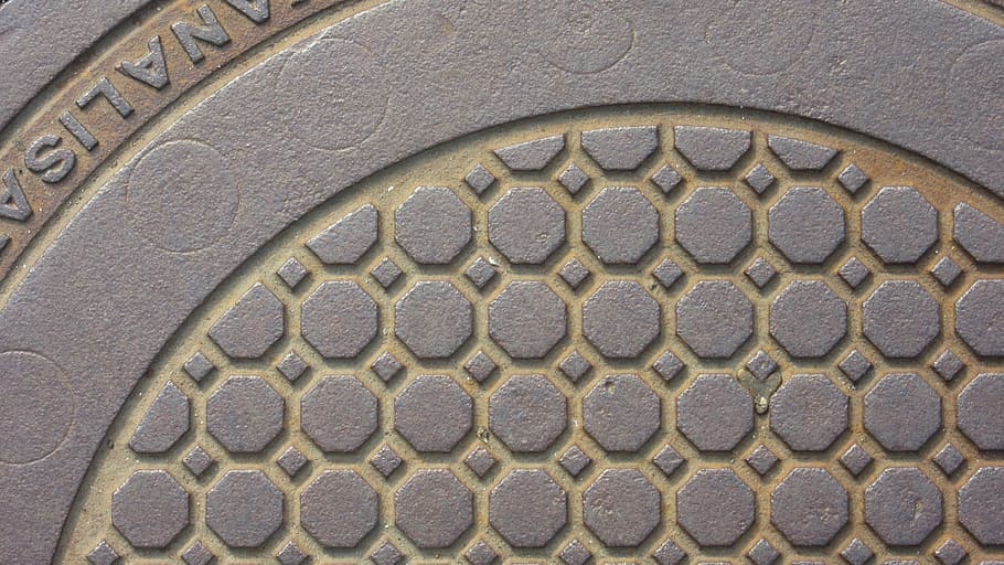 manhole cover, cast iron, octagons, circle, metal, hard, texture