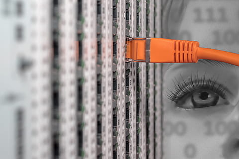 selective color photo of plugged-in orange modem cable, it HD wallpaper