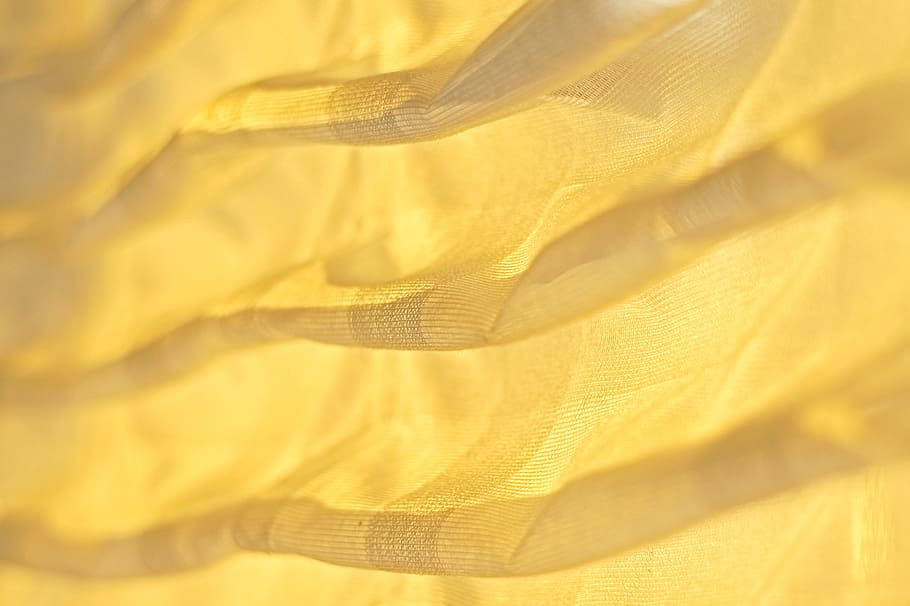 yellow textile, curtain, sunlight, raffgardine, hell, white HD wallpaper