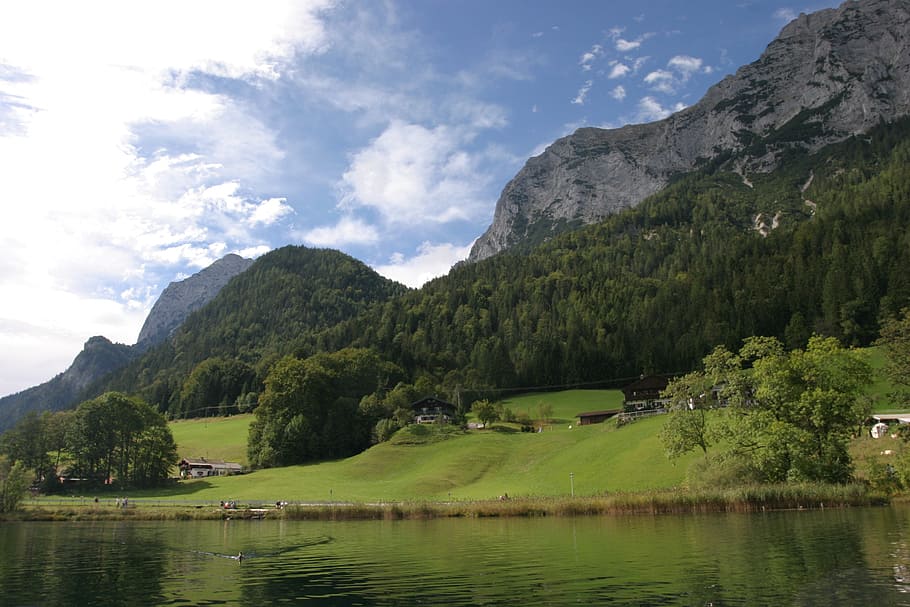 mountain, lake, alpine, clouds, holiday, forest, water, beauty in nature HD wallpaper
