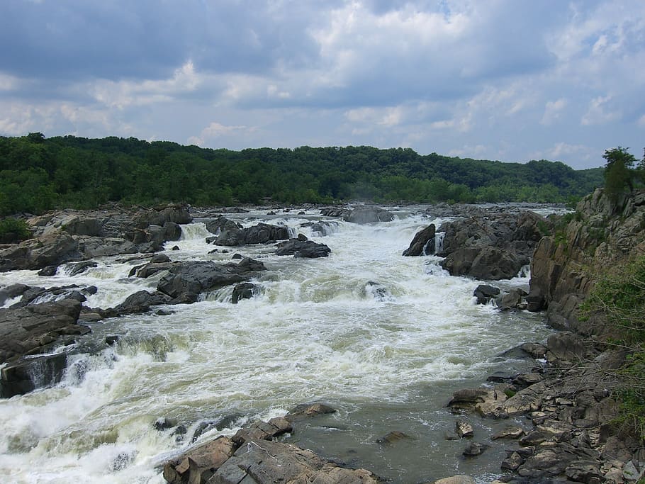 Rapids, Rocks, River, Water, cloud - sky, nature, no people HD wallpaper