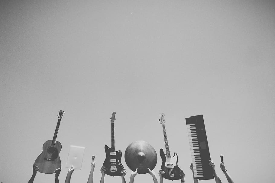 HD wallpaper: music, instruments, guitar, band, studio, microphone, macbook  | Wallpaper Flare