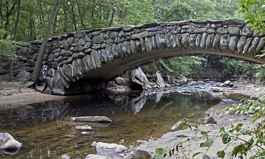 stone bridge on river, stream, creek, landscape, rocks, boulders HD wallpaper