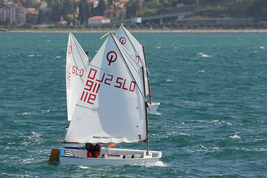 sailing, optimist, ioda, sun, sea, nautical, boat, wind, sailboat HD wallpaper