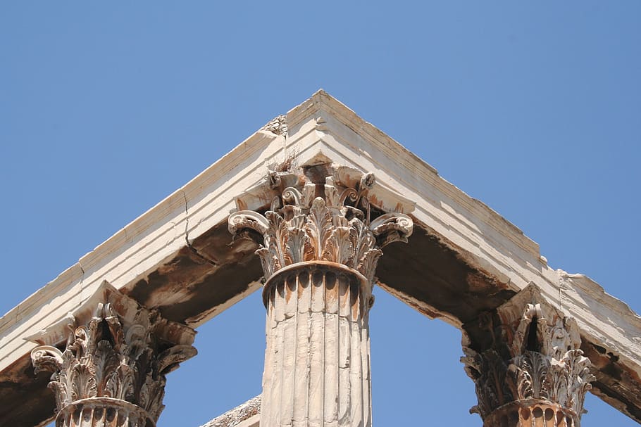 white concrete pillar, column, history, athens, stone, old HD wallpaper