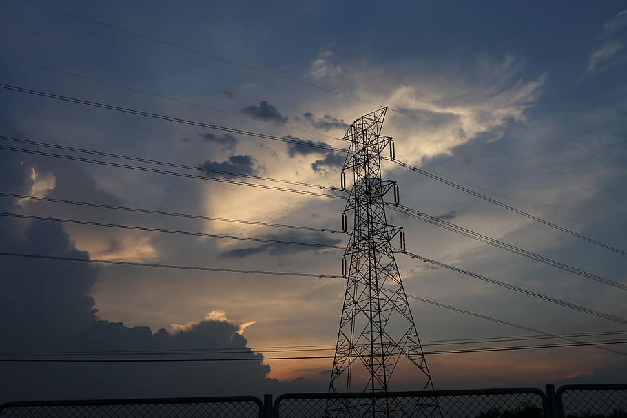 electricity post, evening, sky, fuel and power generation, technology HD wallpaper
