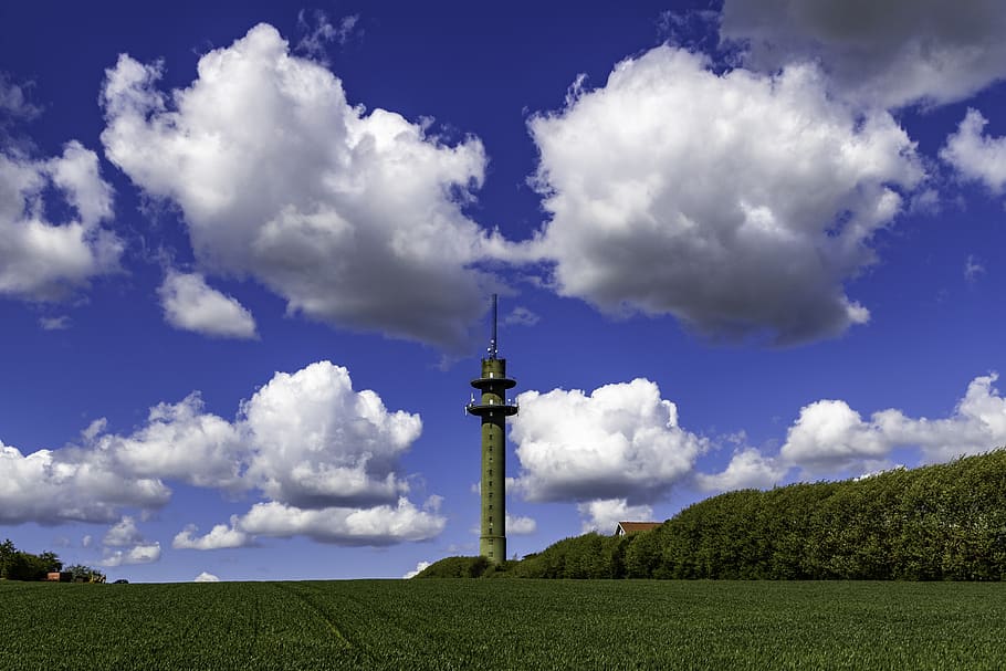 sendemast, tower, blue sky, clouds, tv tower, cloud - sky, built structure HD wallpaper