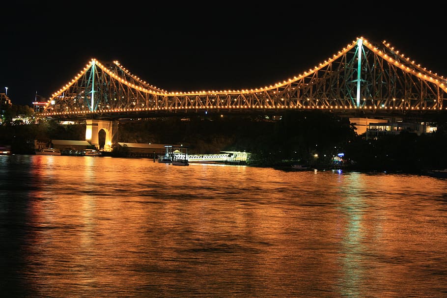 bridge, lights, night, city, architecture, tall, tourism, connection HD wallpaper