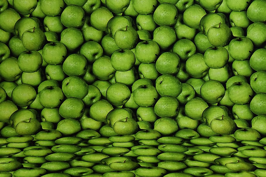 background image, apple, fruit, green, textile, full frame HD wallpaper