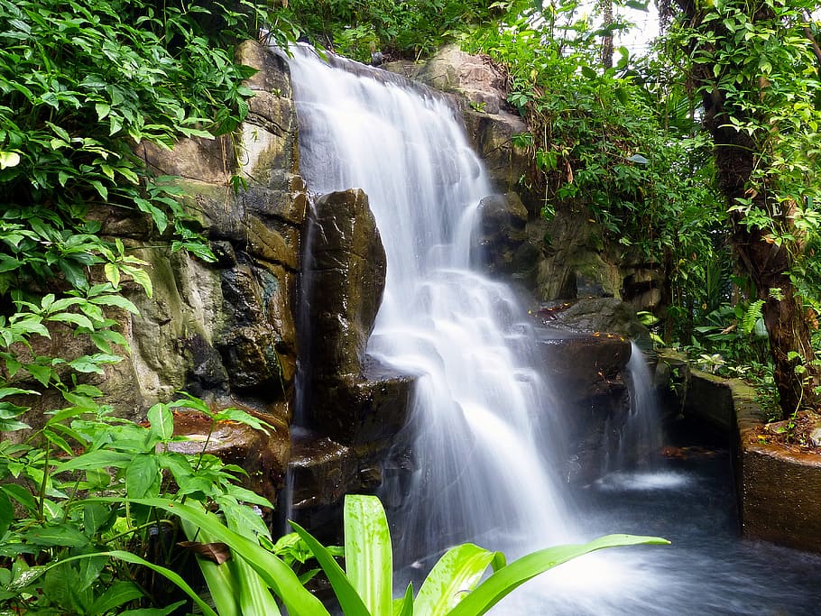 photography of water fall, waterfall, rock, flowing, landscape HD wallpaper