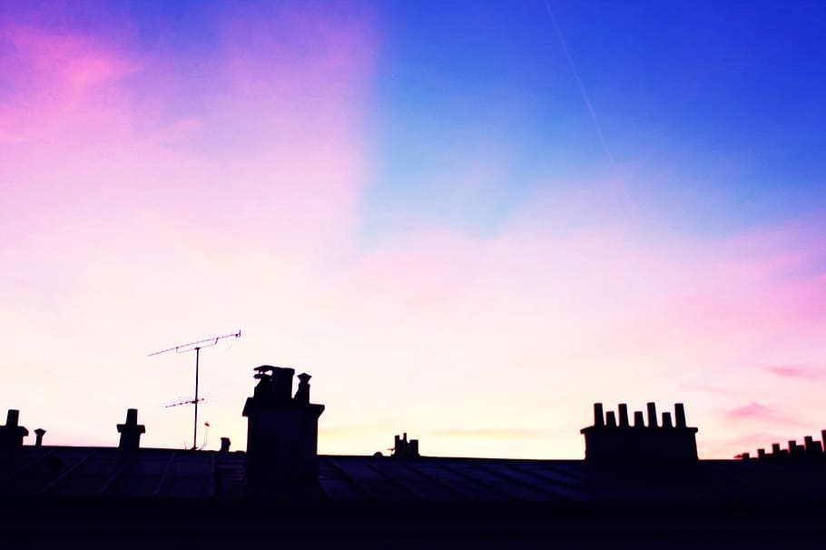 roof, top, sky, cloud, sunset, silhouette, architecture, building exterior HD wallpaper