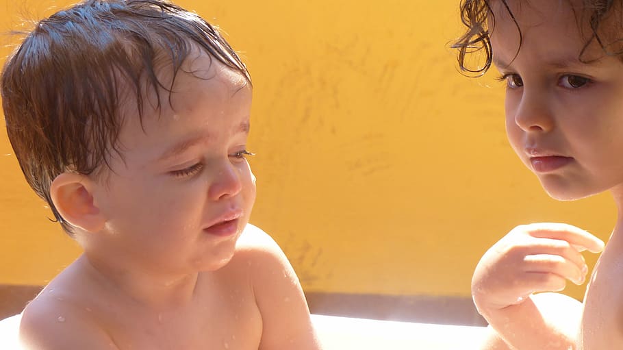 Children, Bathing, Hot, summer, childhood, headshot, two people HD wallpaper