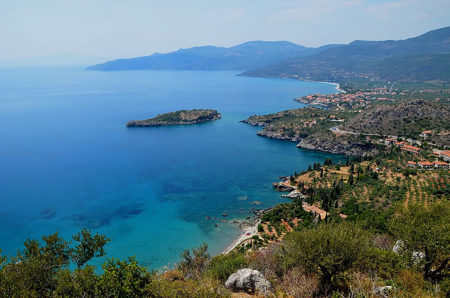 greece, sky, clouds, sea, awe, beach, water, orange, summer HD wallpaper