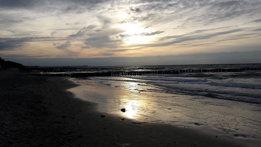 Sunset, Sea, Beach, Romance, Evening, Sky, evening sky, sun and sea HD wallpaper